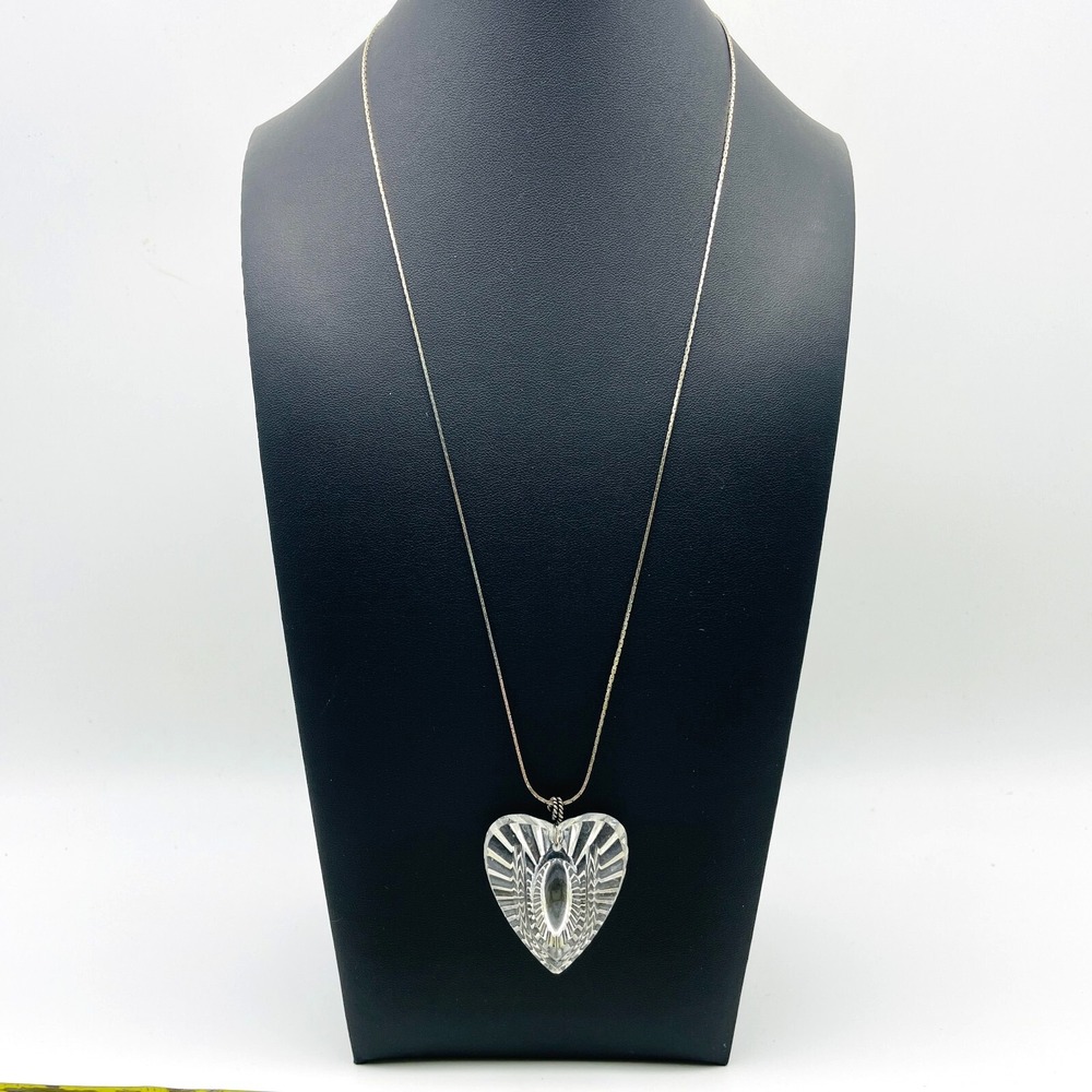 Crystal Heart Pendant Necklace Silver Tone Love Valentine